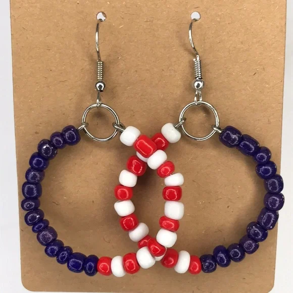 USA Red White BlueCircle Seed Bead Dangle Earrings Fashion Jewelry - Picture 4 of 4